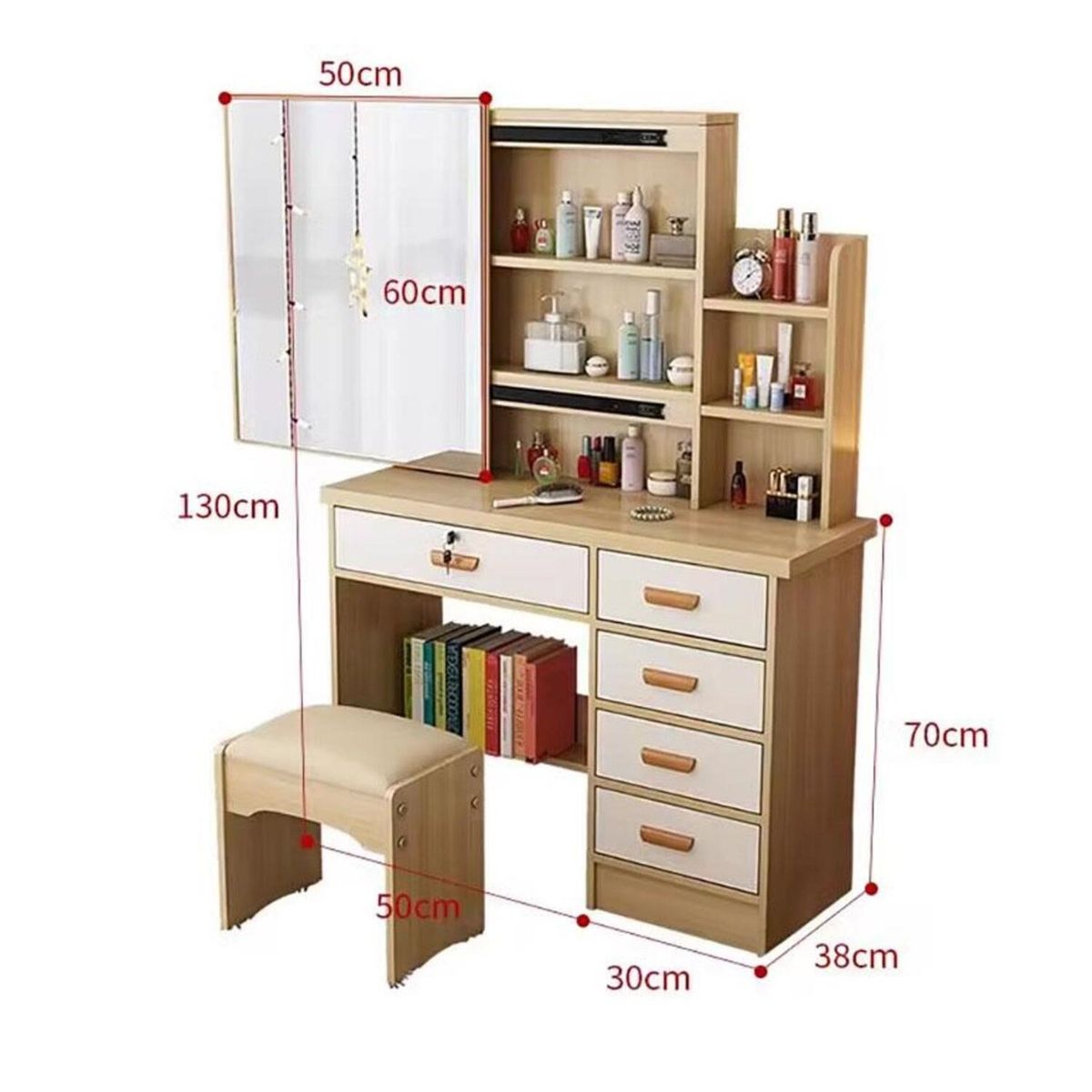 GENERICO - Tocador con Banqueta Moderno Helga con Llave R&R MUEBLES