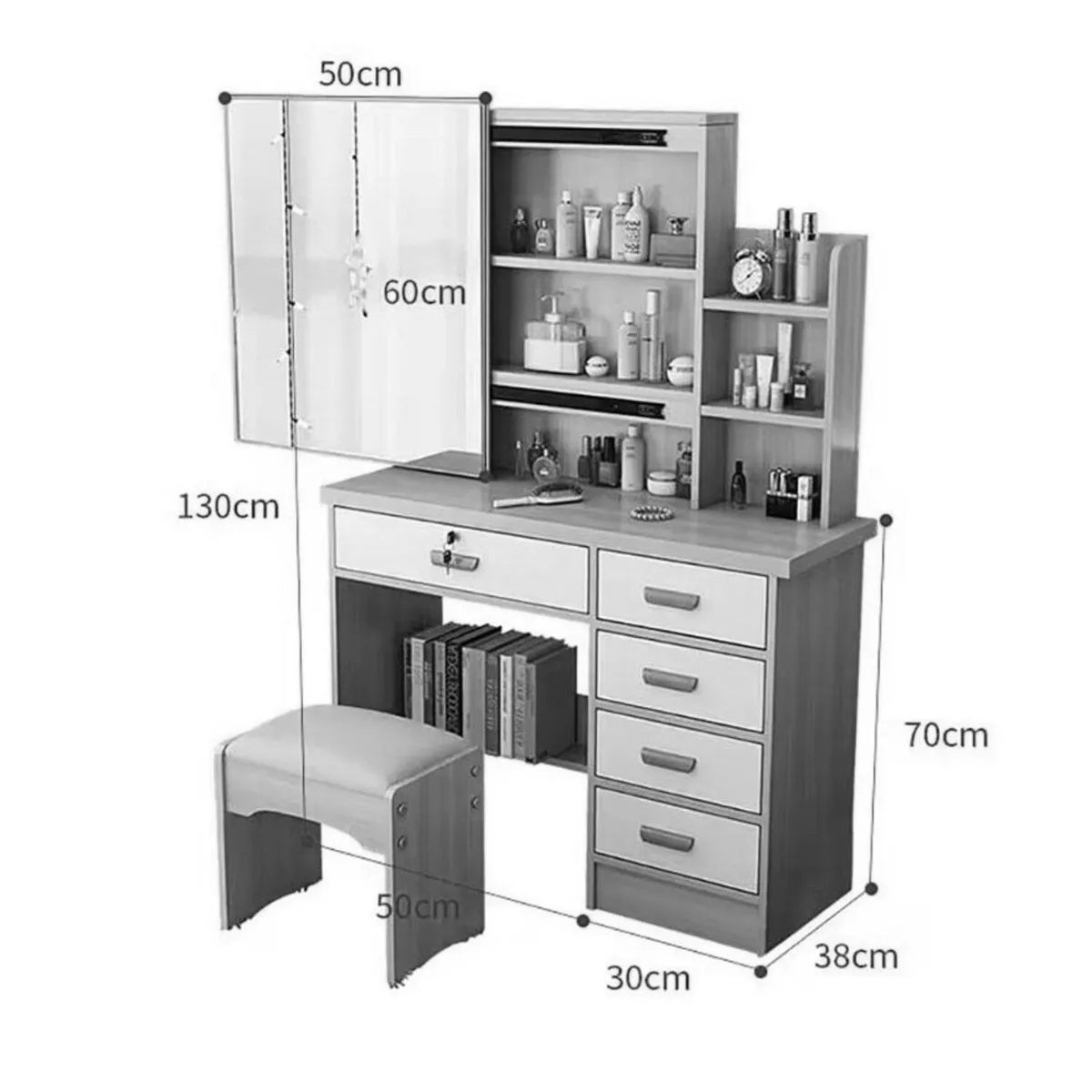 GENERICO - Tocador con Banqueta Moderno Helga BlancoGris con Llave R&R MUEBLES