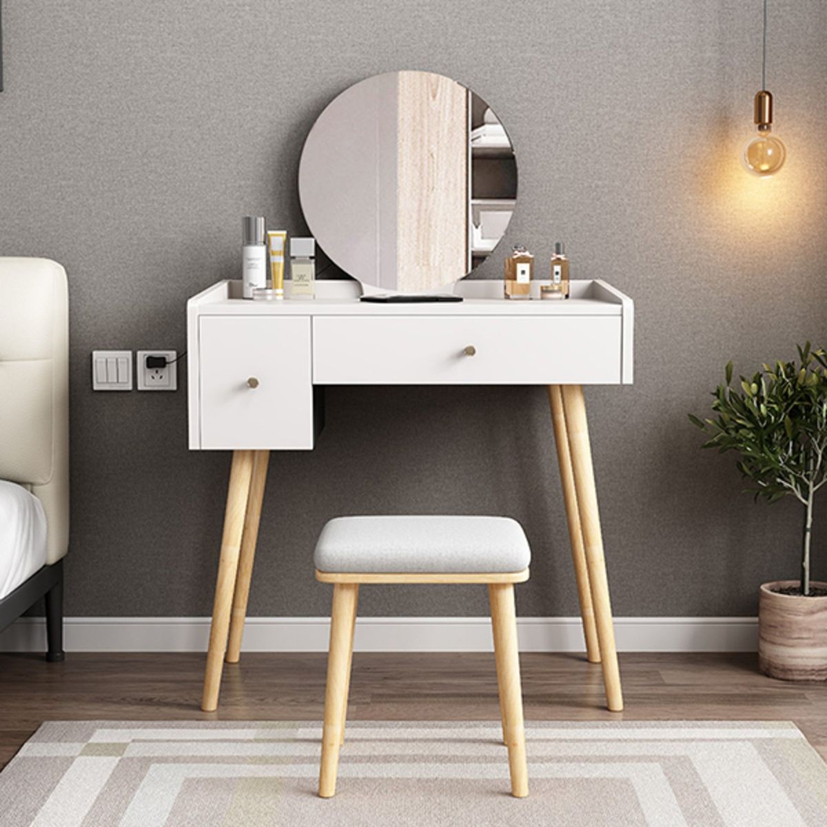 GENERICO - Tocador Vintage Loreto Blanco con Patas Natural R&R MUEBLES