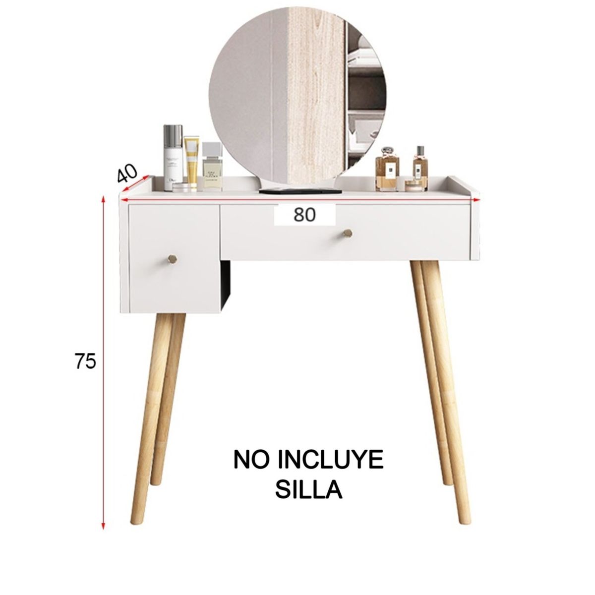 GENERICO - Tocador Vintage Loreto Blanco con Patas Natural R&R MUEBLES
