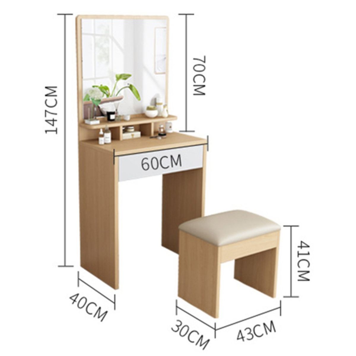 GENERICO - Tocador con Banqueta Moderno Isidro 60cm R&R MUEBLES