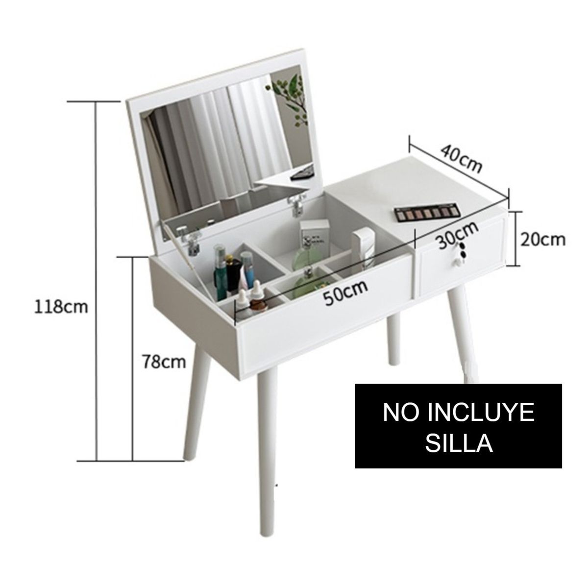 R&R MUEBLES - Tocador Vintage con Cajón con Llave Puno Blanco R&R MUEBLES