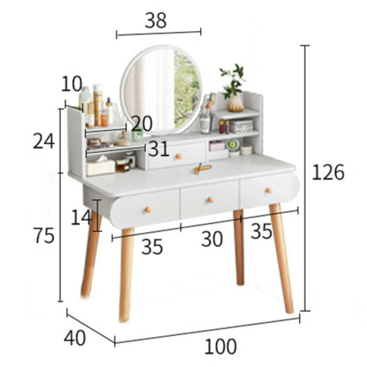 GENERICO - Tocador Vintage con Espejo Luz Led Cajamarca Blanco 100cm R&R MUEBLES