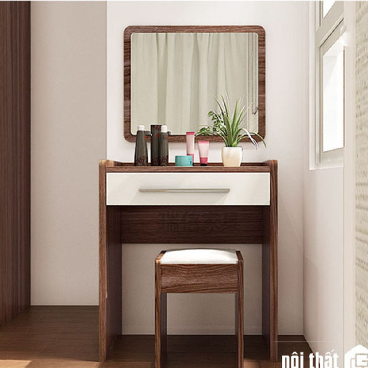 GENERICO - Tocador con Banqueta y Espejo Amazonas Marrón R&R MUEBLES