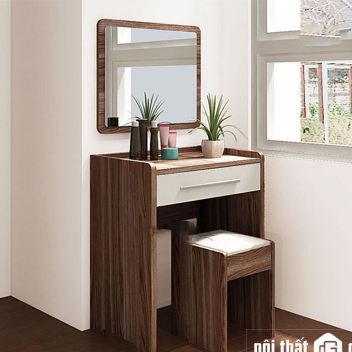 GENERICO - Tocador con Banqueta y Espejo Amazonas Marrón R&R MUEBLES