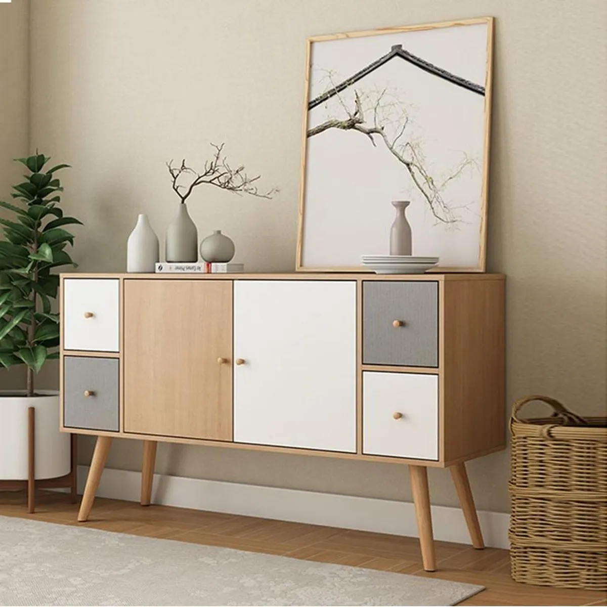 GENERICO - Aparador Moderno Shagui Multicolor 2 Puertas 4 Cajones R&R MUEBLES