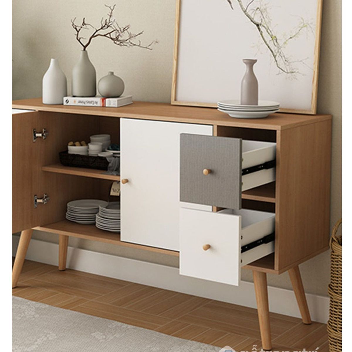 GENERICO - Aparador Moderno Shagui Multicolor 2 Puertas 4 Cajones R&R MUEBLES