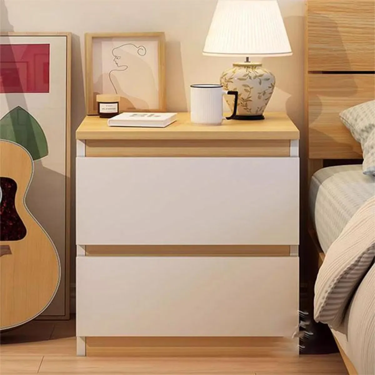 GENERICO - Velador Moderno Charlotte 2 Cajones R&R MUEBLES