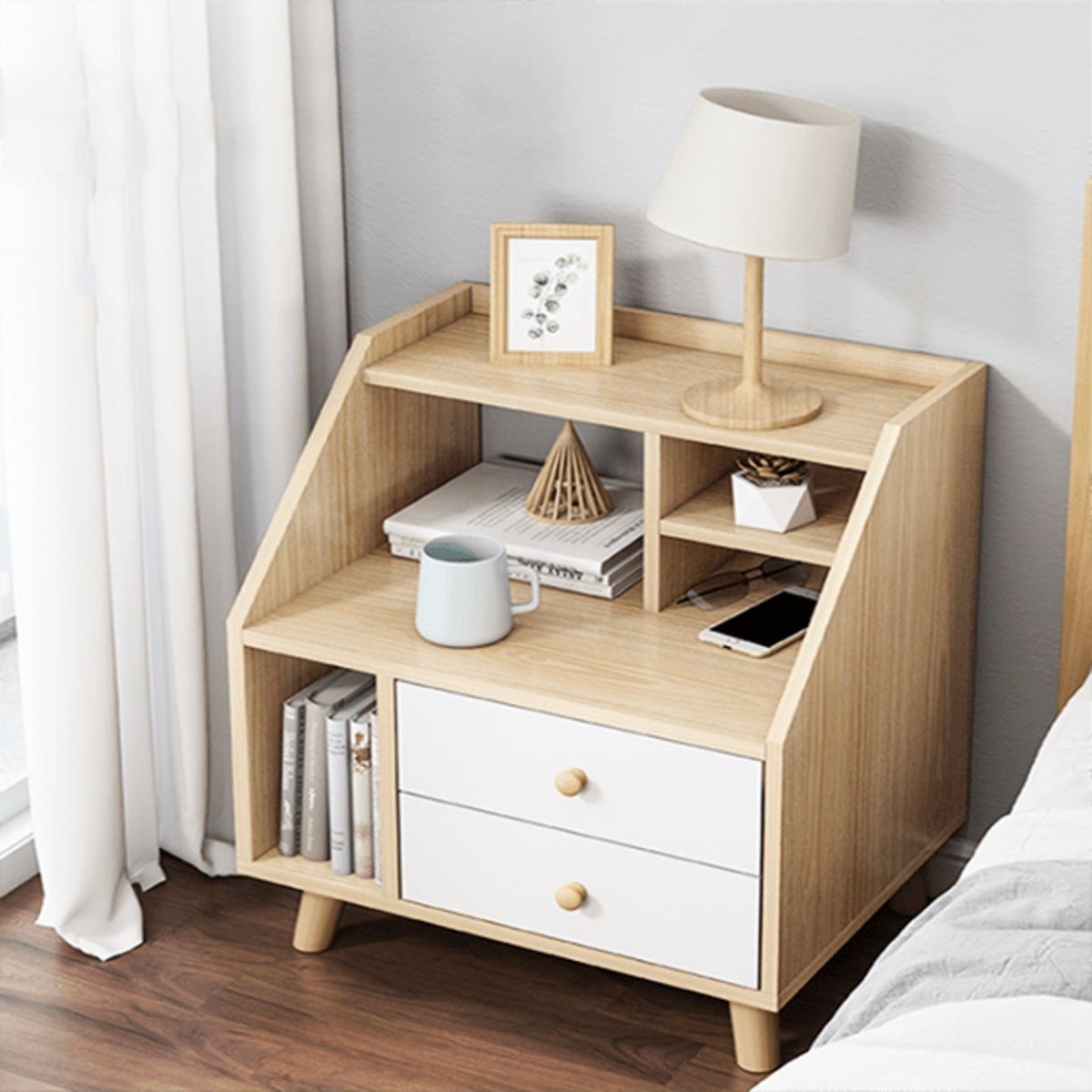 GENERICO - Velador Vintage Estela Marrón Claro 2 Cajones R&R MUEBLES