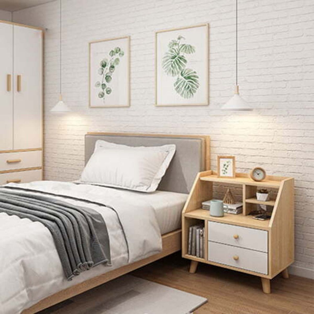 GENERICO - Velador Vintage Estela Marrón Claro 2 Cajones R&R MUEBLES