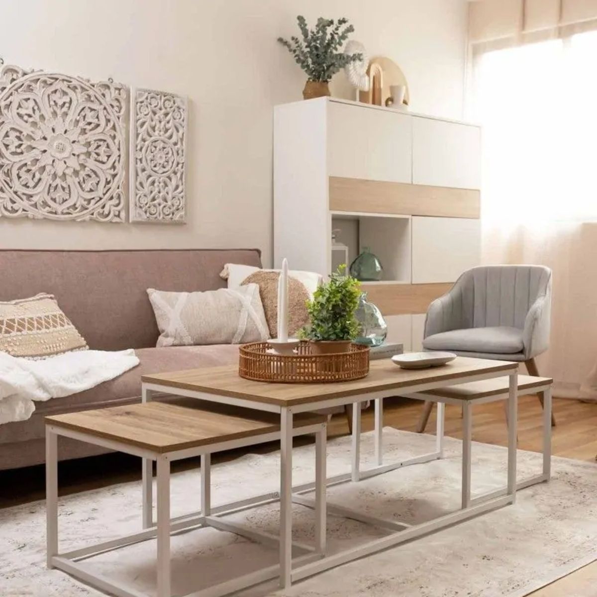 GENERICO - Set de 3 Mesas de Centro Nórdica Sofy R&R MUEBLES