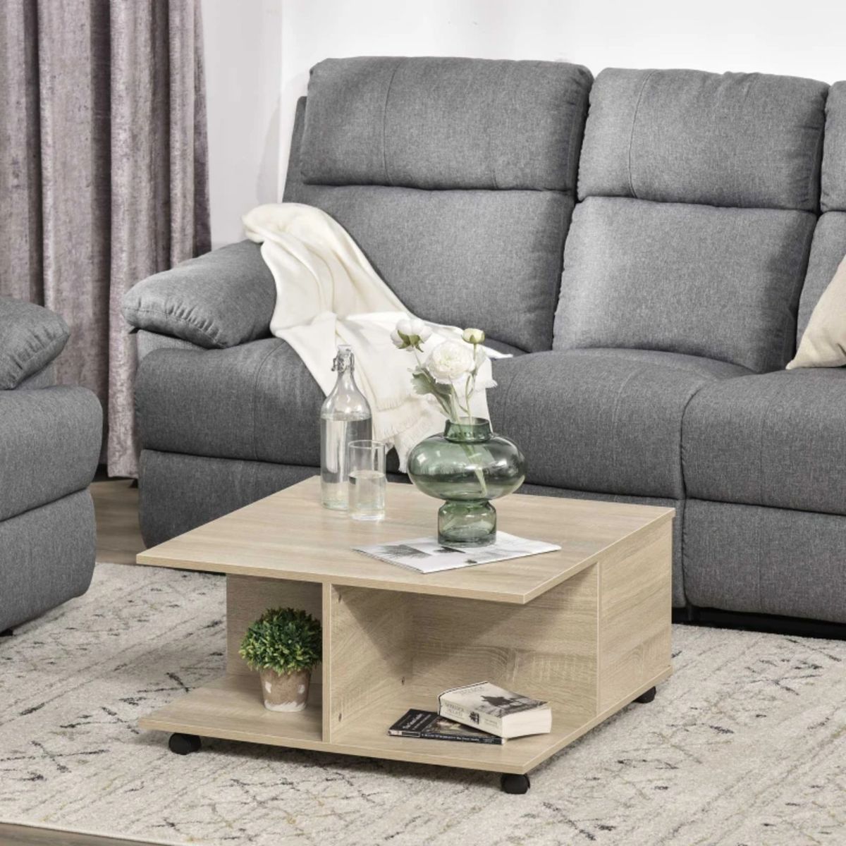 GENERICO - Mesa de Centro con Ruedas Melisa 2 Cajones R&R MUEBLES