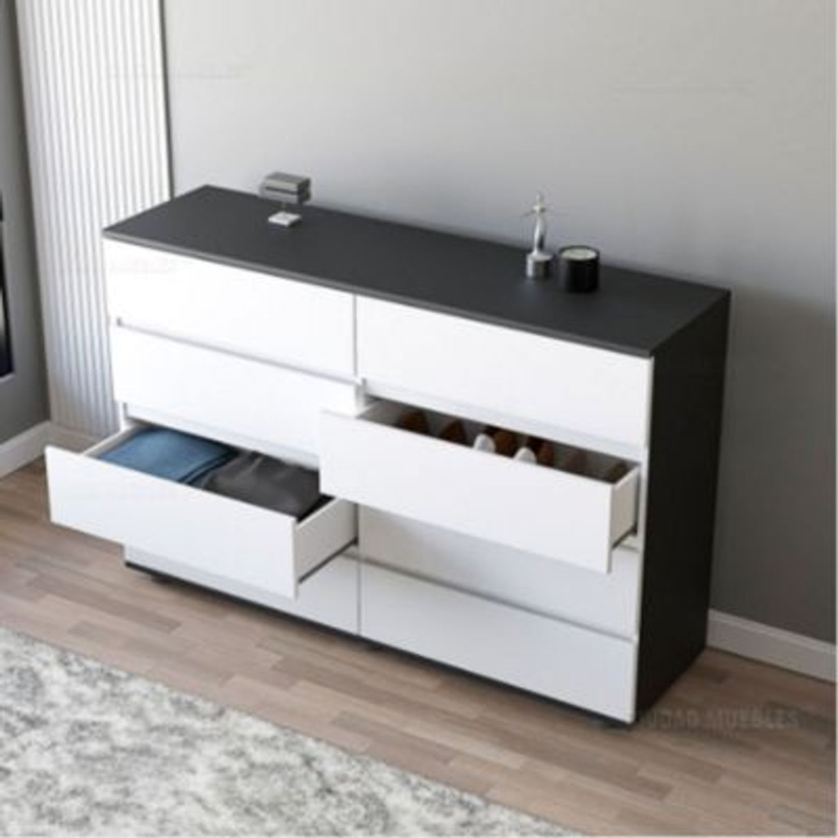 GENERICO - Comoda Moderna Nilan Blanco con Negro R&R MUEBLES