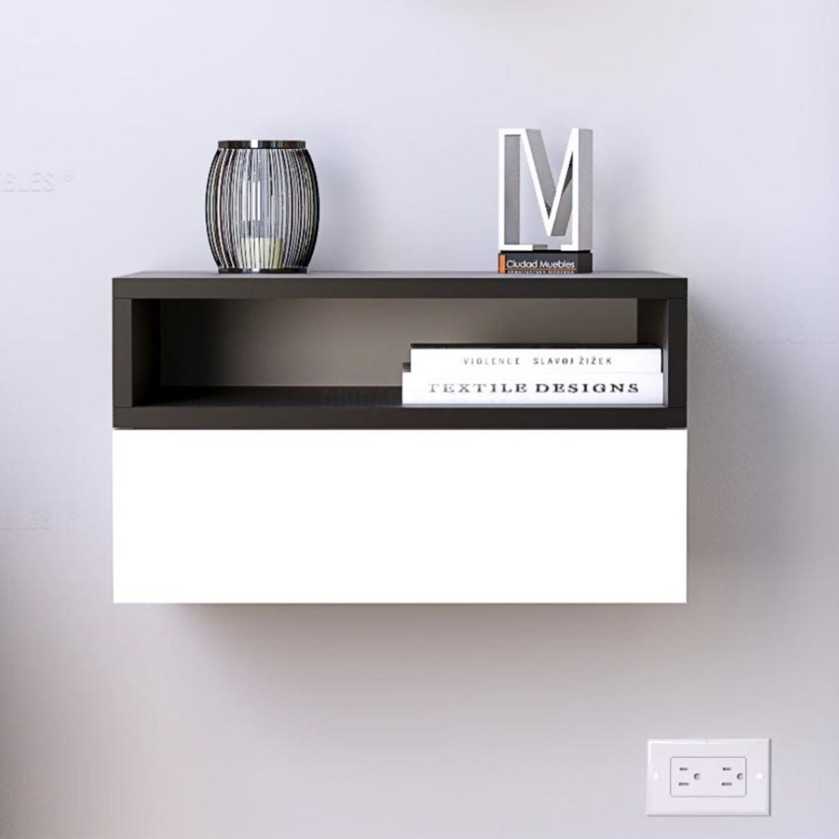 GENERICO - Velador Moderno Flotante Farin Negro y Blanco R&R MUEBLES
