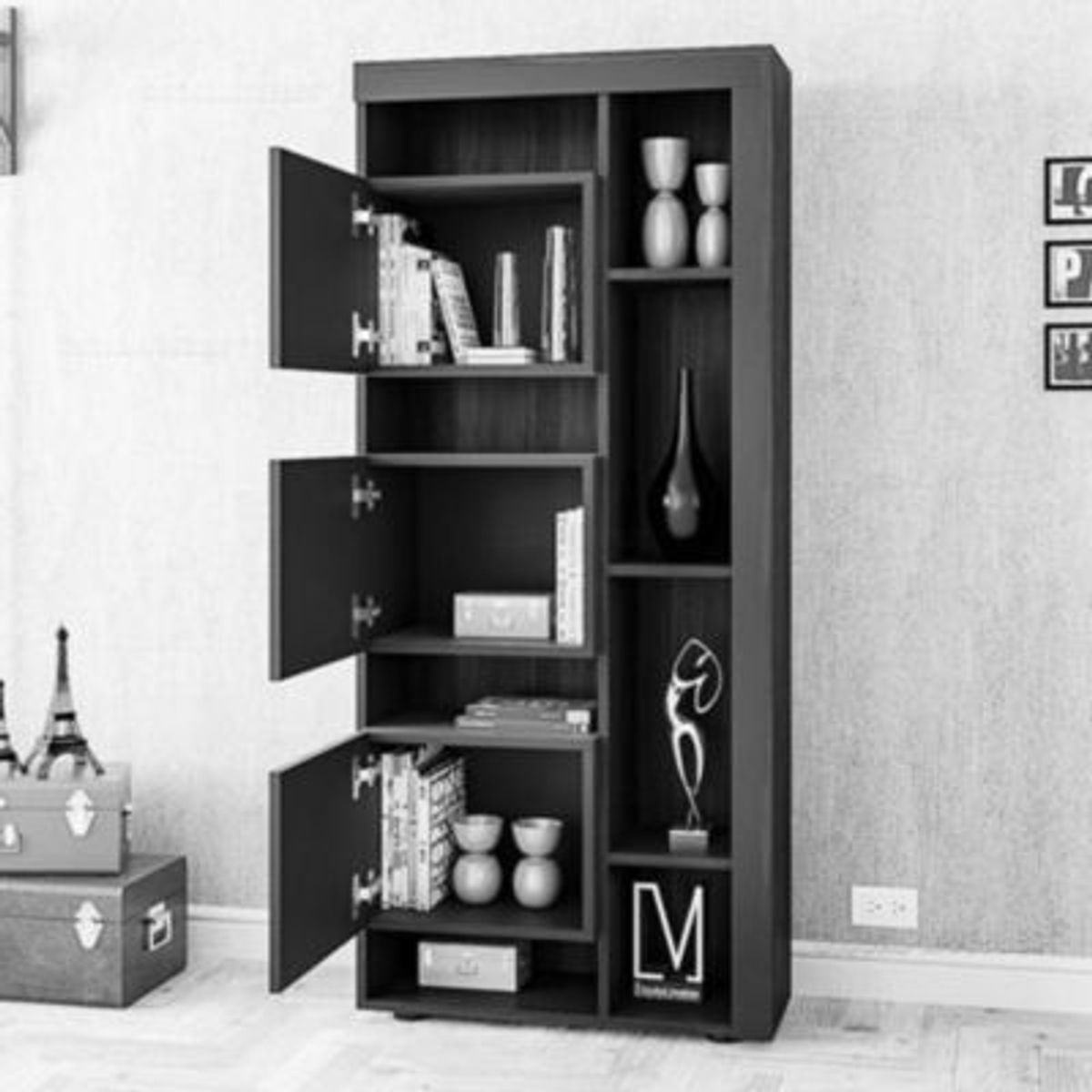 GENERICO - Estante Moderno David Blanco con Negro R&R MUEBLES