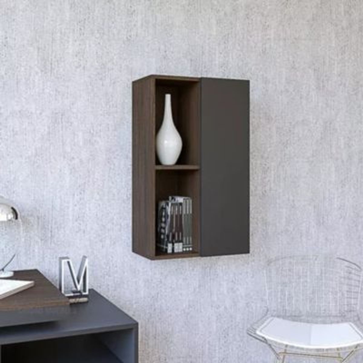 GENERICO - Estante Flotante Kay Wengue y Negro 1 Puerta RYR MUEBLES