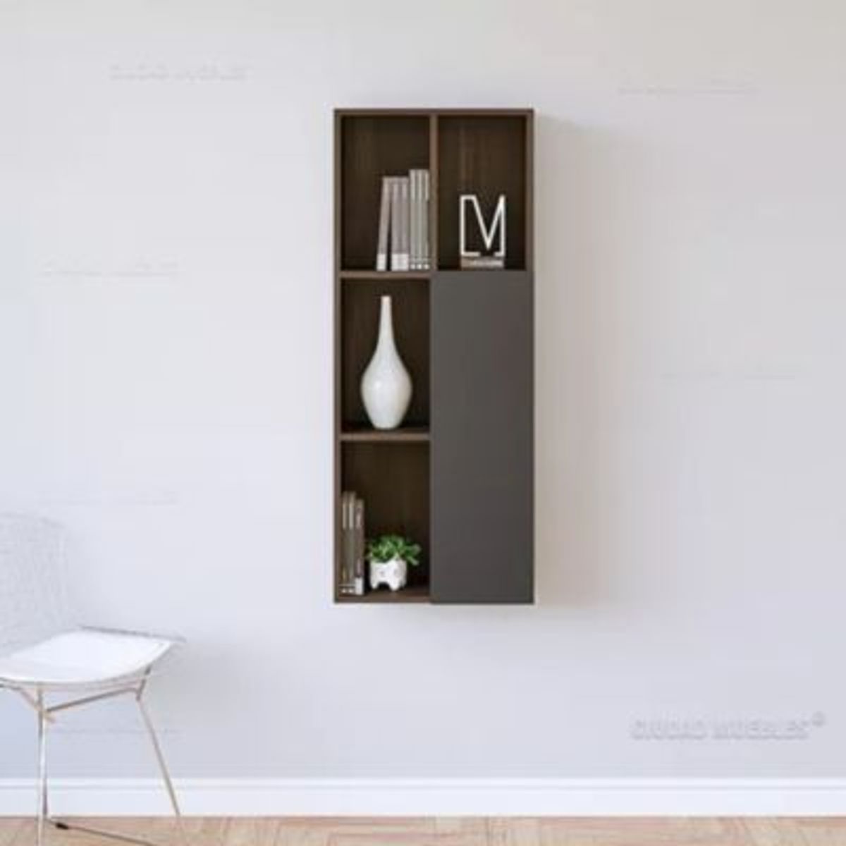 GENERICO - Estante Flotante Antonio Wengue y Negro 1 Puerta R&R MUEBLES