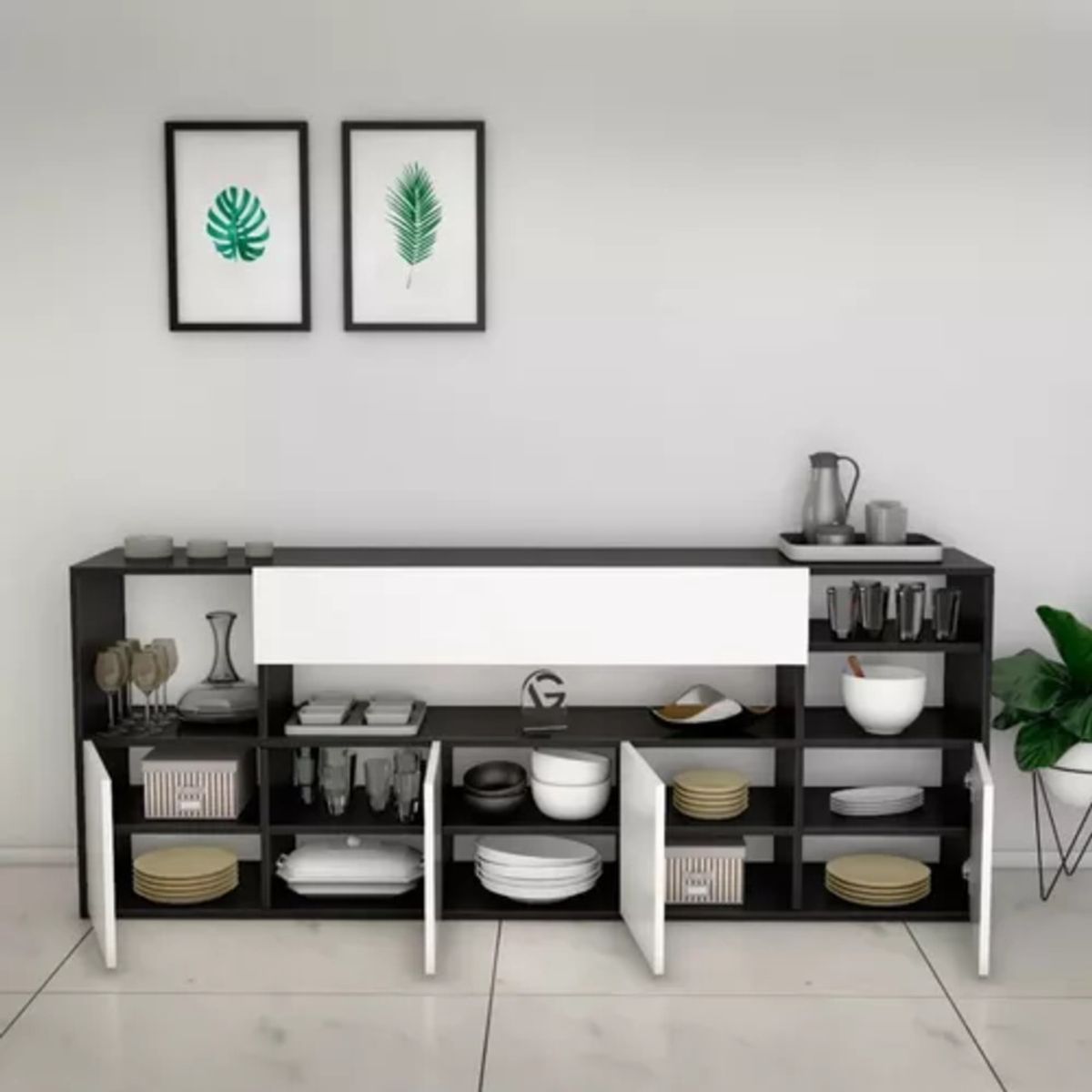 R&R MUEBLES - Aparador Vajillero Moderno Sandi NegroBlanco R&R Muebles