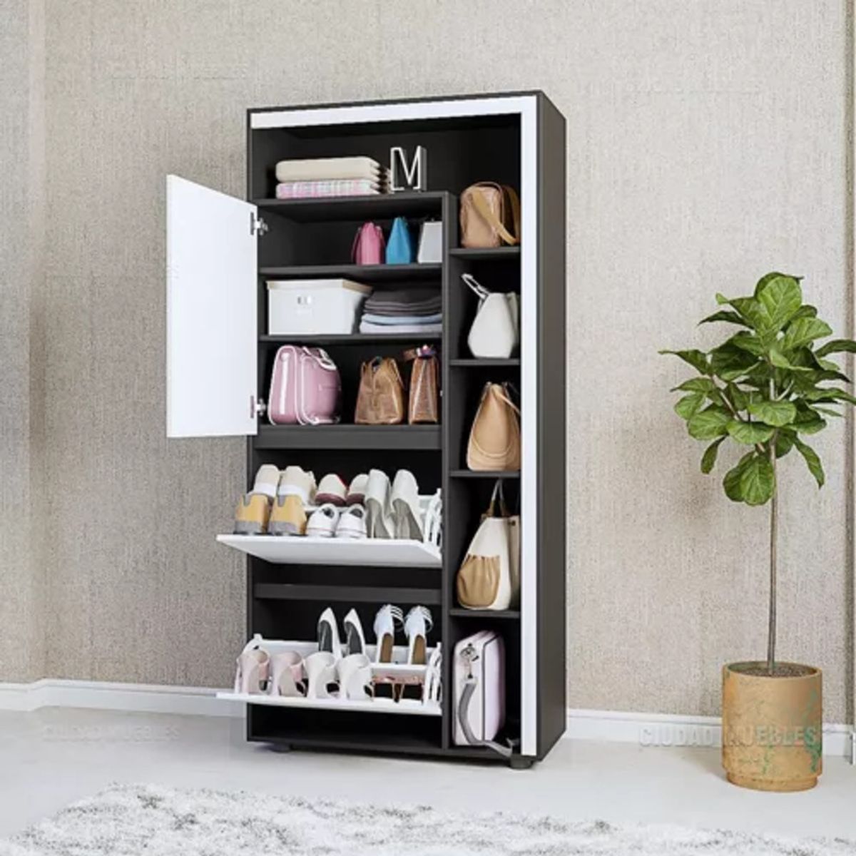 GENERICO - Zapatera  Moderna Noemi Negro/Blanco R&R Muebles