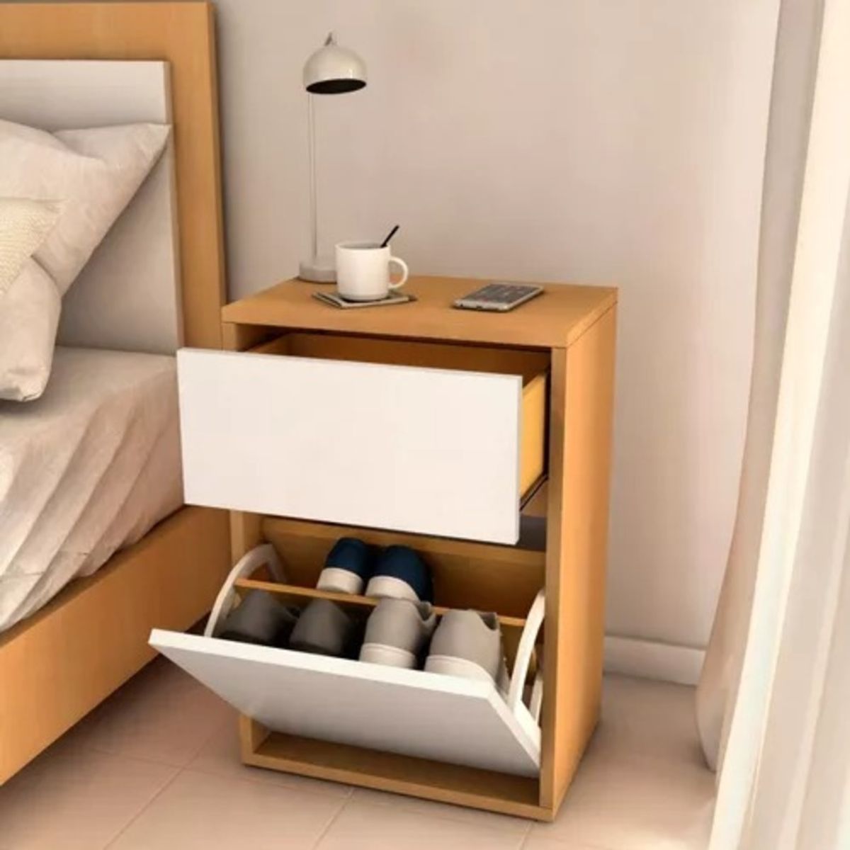 GENERICO - Velador Con Zapatera Moderna Natie Haya Con Blanco R&R Muebles