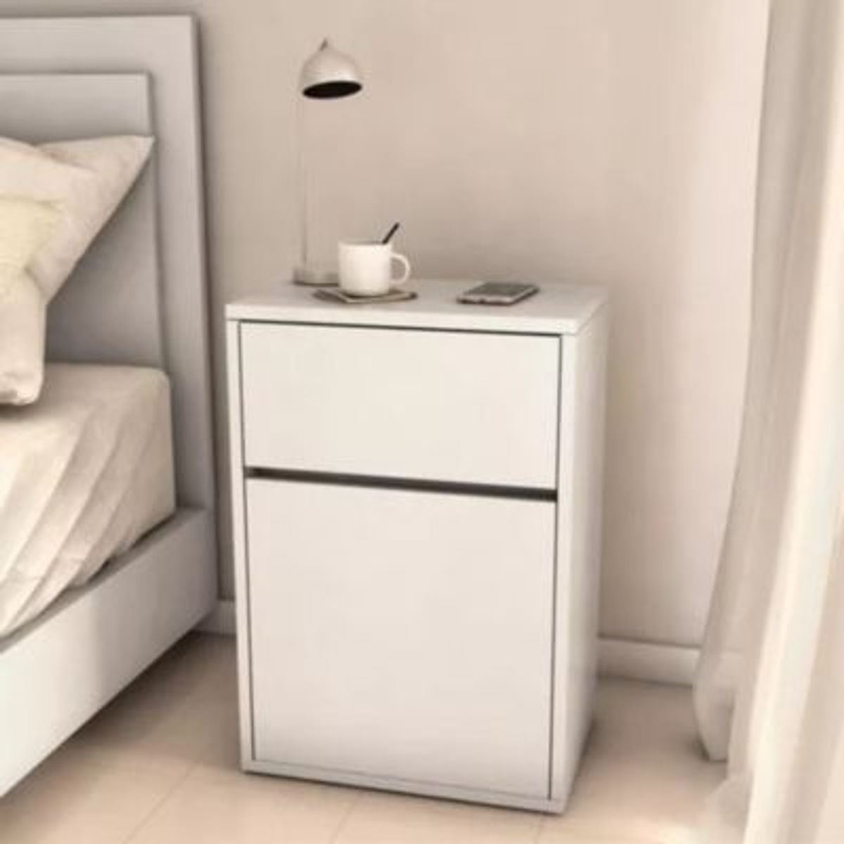 GENERICO - Velador con Zapatera Moderna Natie Blanco RR Muebles