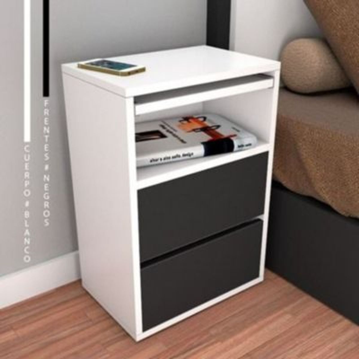 GENERICO - Velador con Bandeja Desayunador Carlo color BlancoNegro R&R Muebles