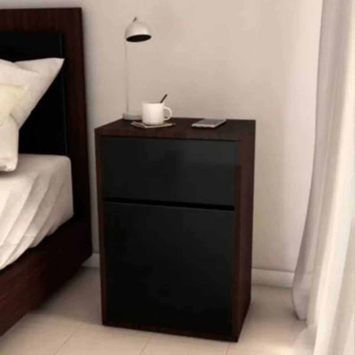 GENERICO - Velador con Zapatera Moderna Natie Wengue con Negro RR Muebles