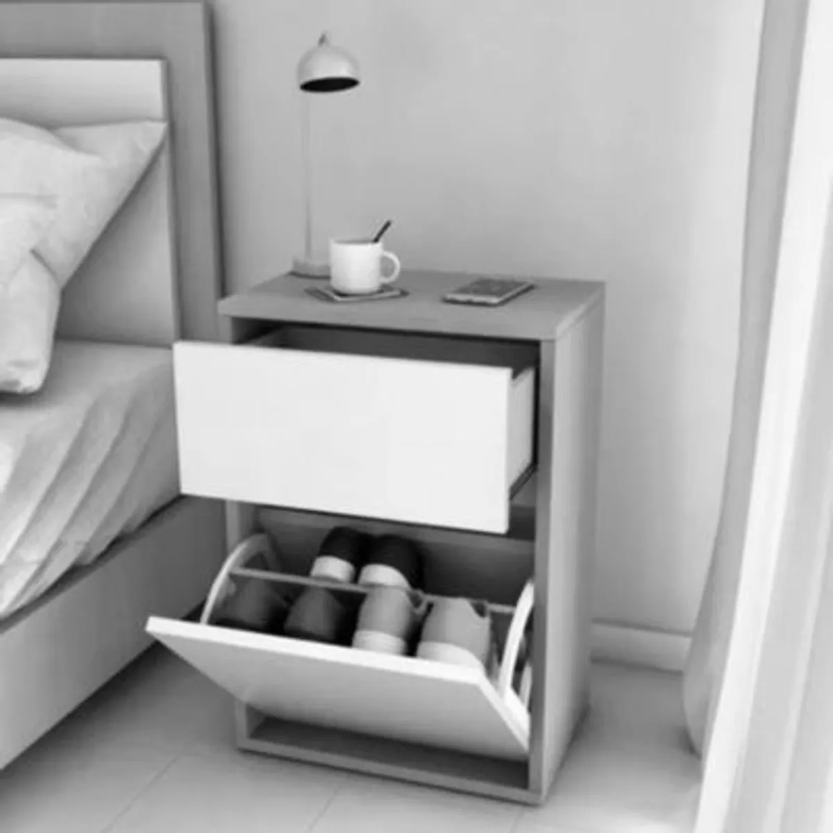 GENERICO - Velador con Zapatera Moderna Natie Wengue con Negro RR Muebles