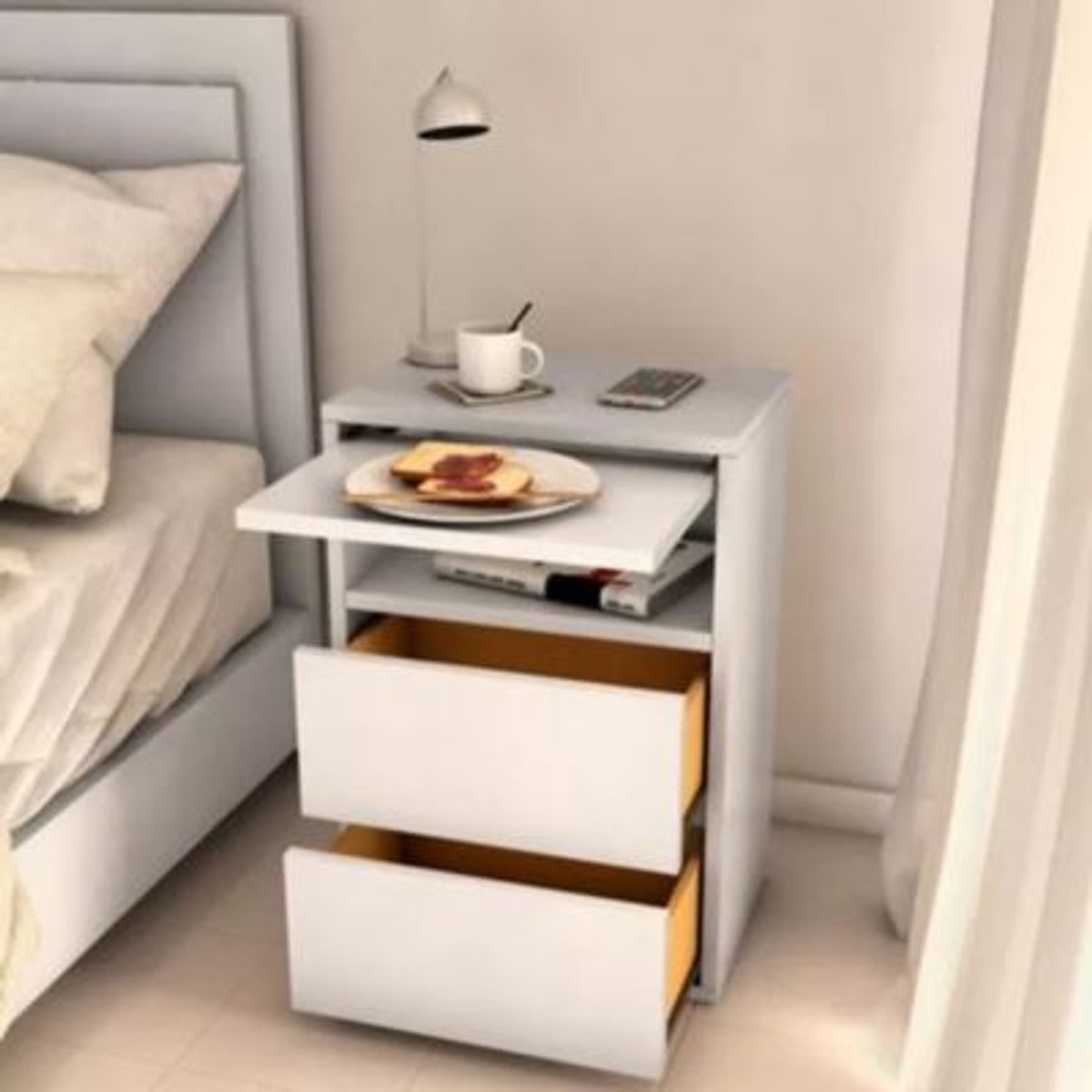 GENERICO - Velador con Bandeja Desayunador Carlo Color Blanco R&R Muebles