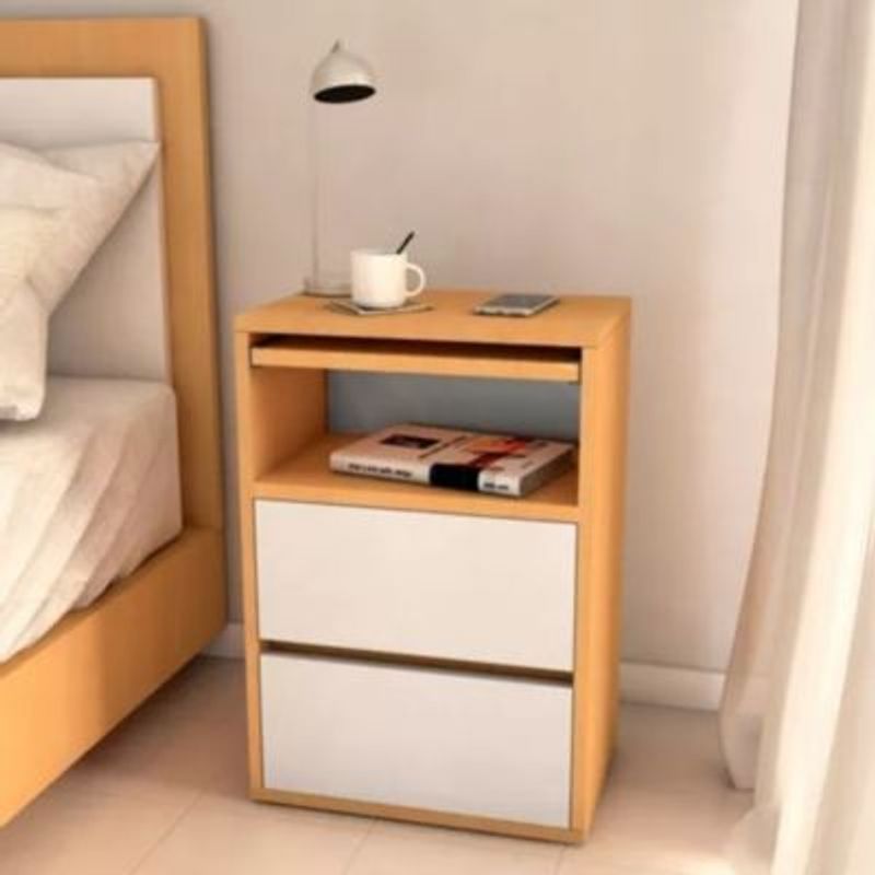 GENERICO - Velador con Bandeja Desayunador Color Haya con Blanco R&R Muebles