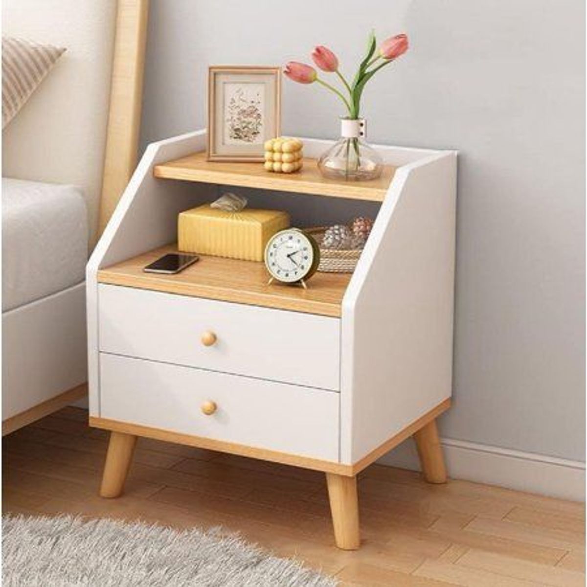 GENERICO - Velador Vintage Bastian Blanco R&R MUEBLES