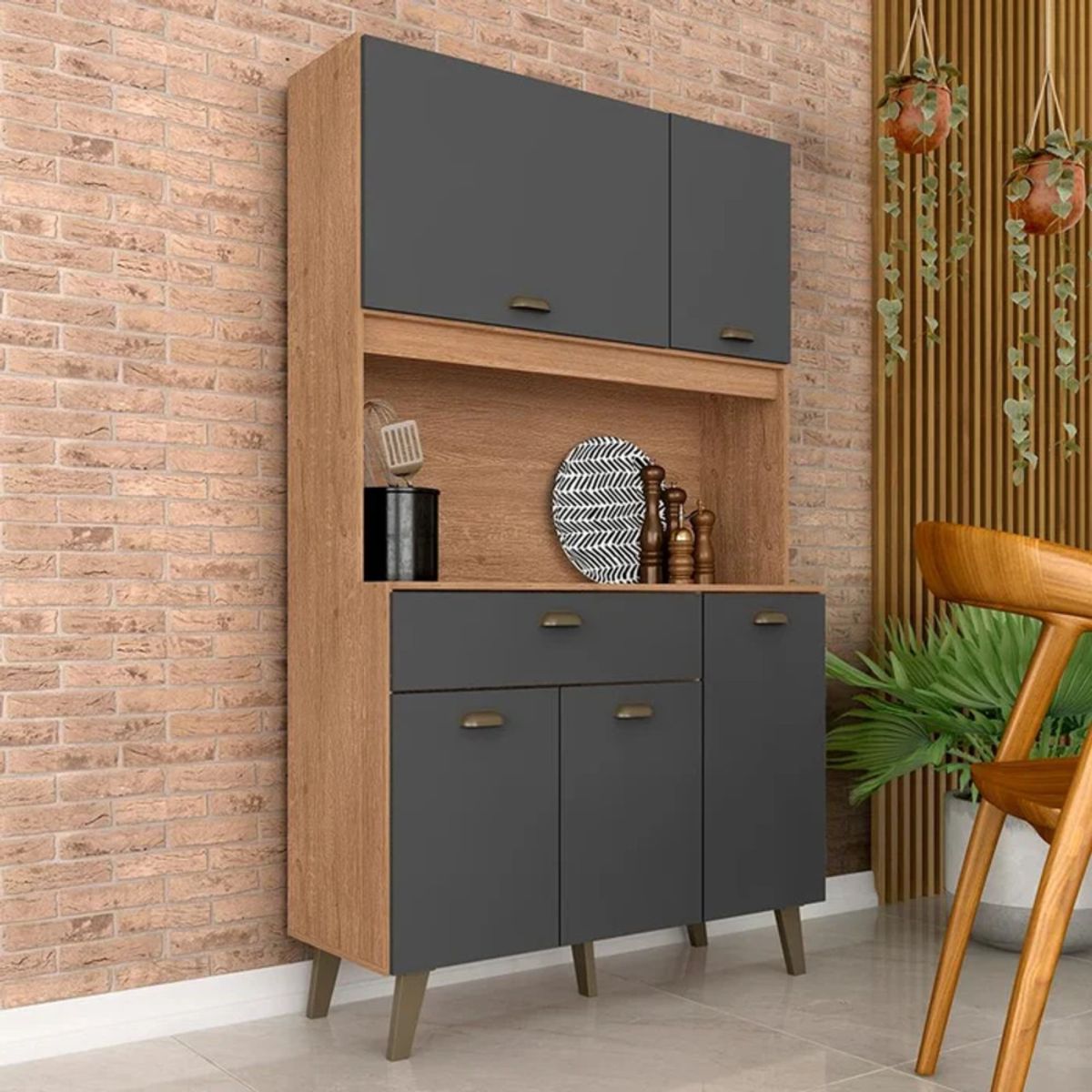 GENERICO - Mueble de Cocina Nodoka Marrón y Gris 5 Puertas R&R MUEBLES