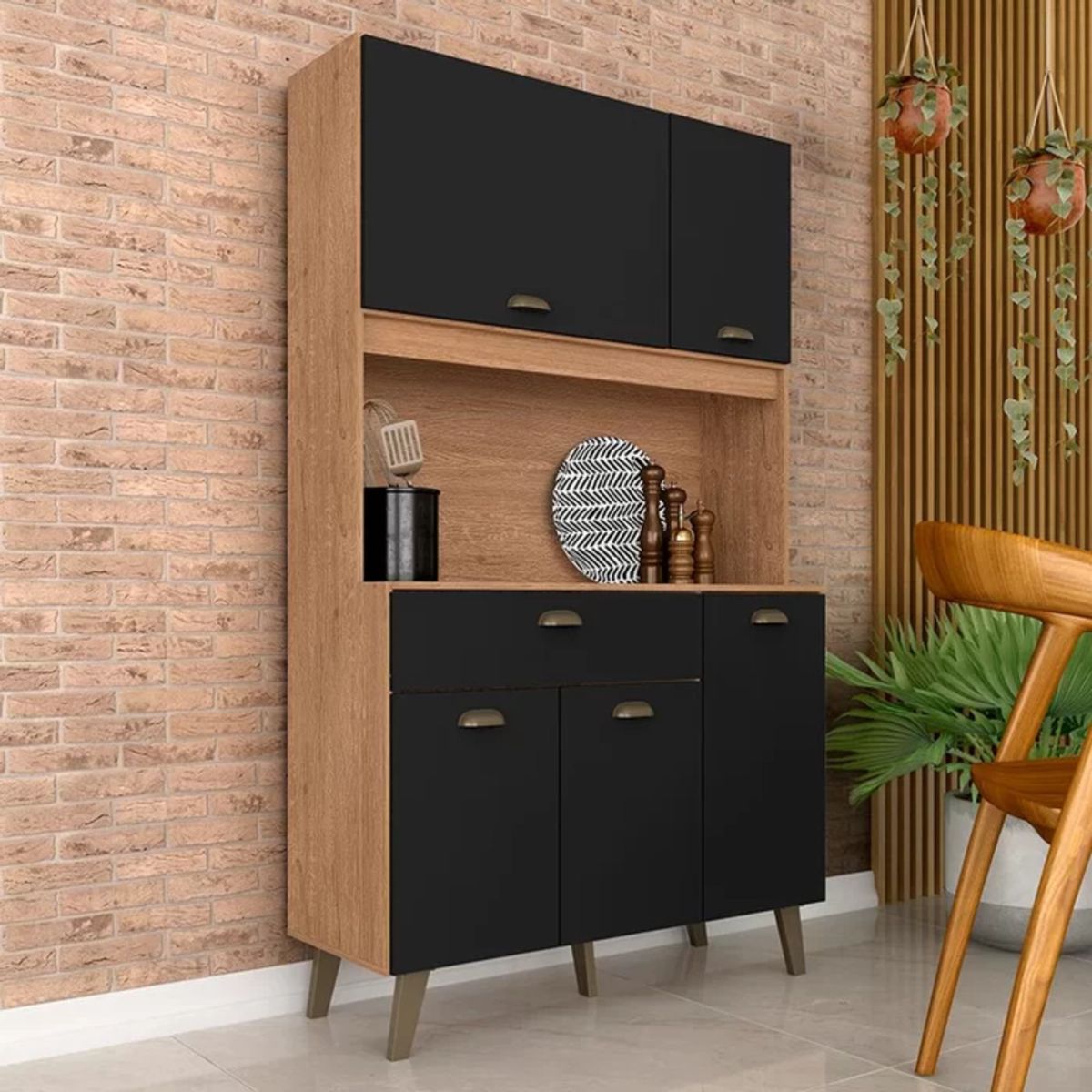 GENERICO - Mueble de Cocina Nodoka Marrón y Negro 5 Puertas R&R MUEBLES