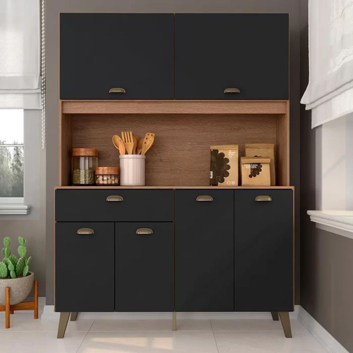 GENERICO - Mueble de Cocina Nodoka Marrón y Negro 6 Puertas R&R MUEBLES