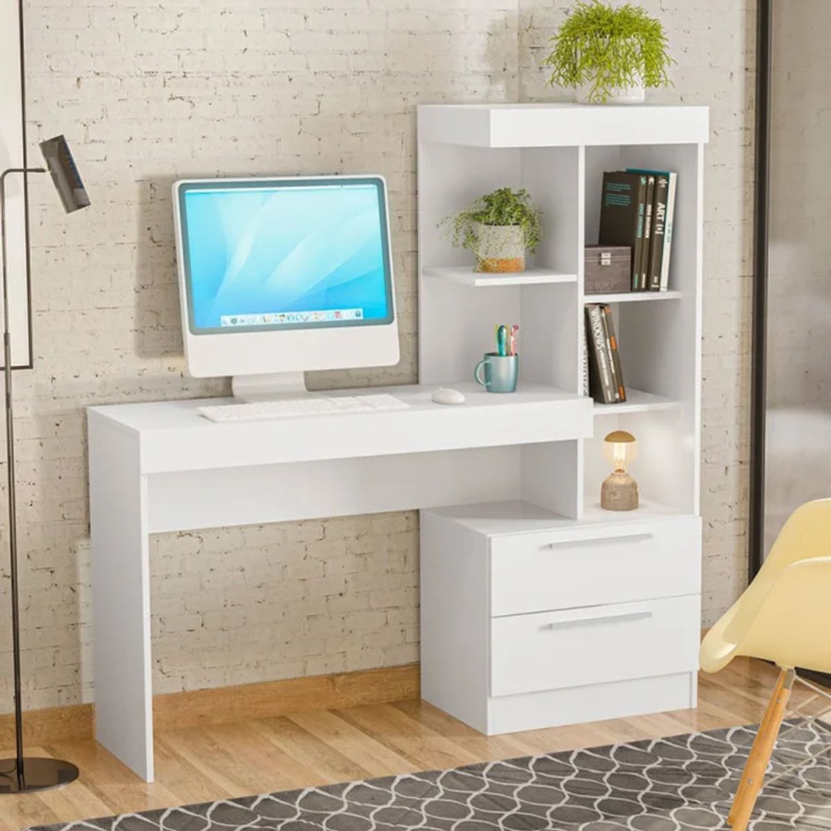 GENERICO - Escritorio Moderno con Estantes Ikumi Blanco R&R MUEBLES