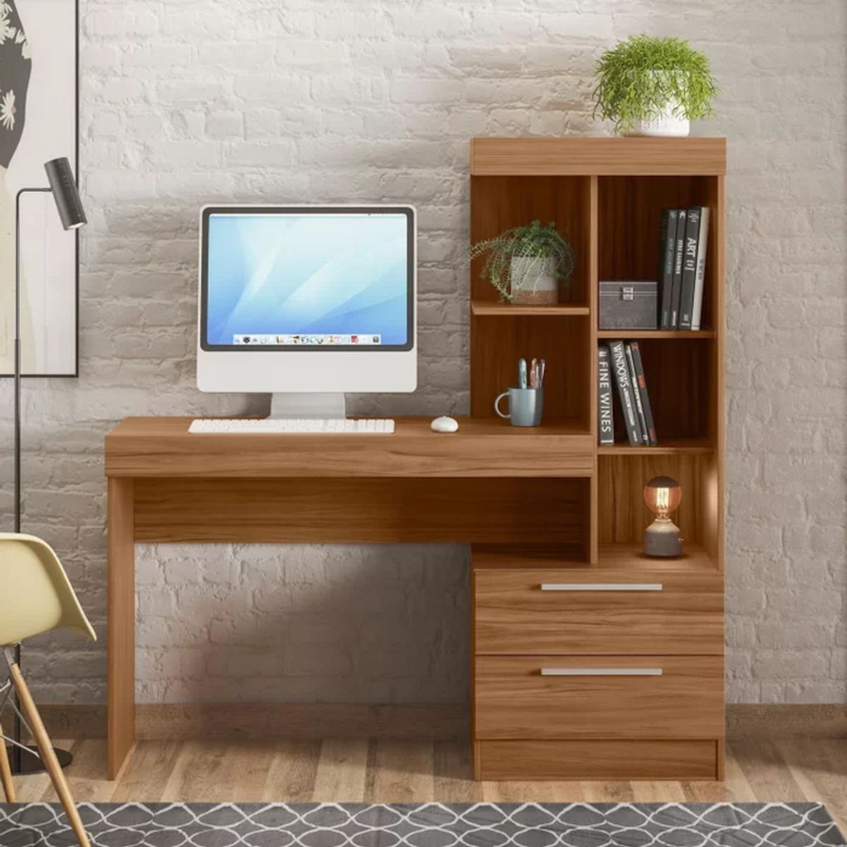 GENERICO - Escritorio Moderno con Estantes Ikumi Marrón R&R MUEBLES