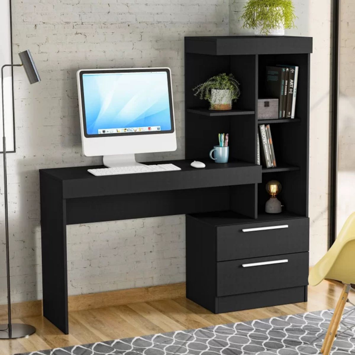 GENERICO - Escritorio Moderno con Estantes Ikumi Negro R&R MUEBLES