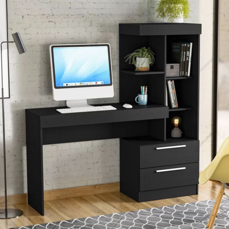 GENERICO - Escritorio Moderno con Estantes Ikumi Negro R&R MUEBLES