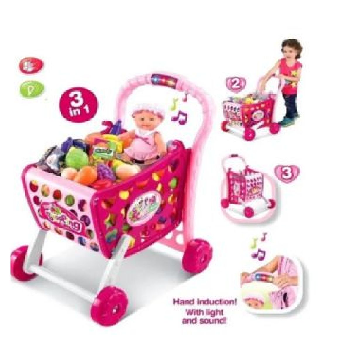 XION CHENG - Juguete 3 en 1 Coche de Compras Musical con Accesorios