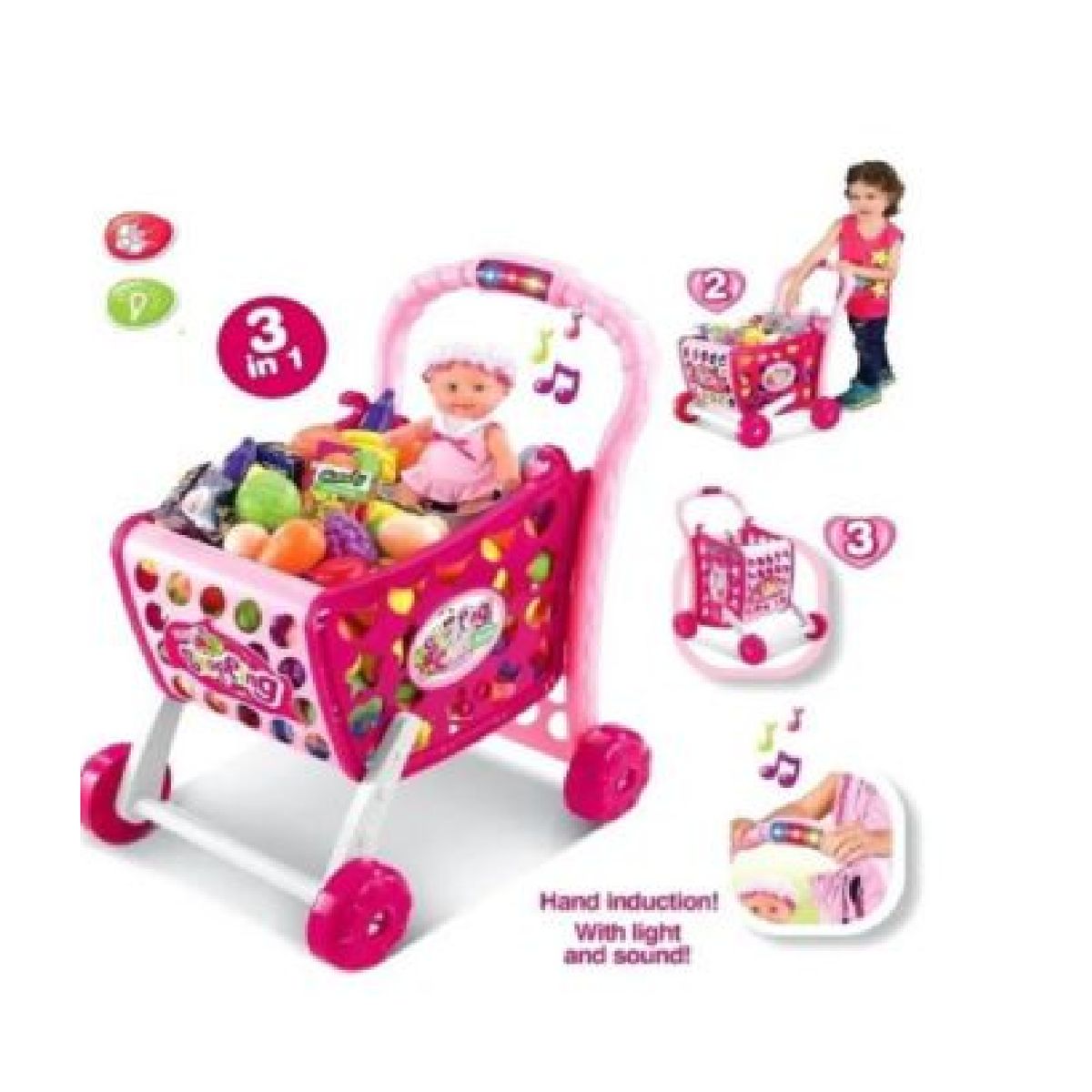 XION CHENG - Juguete 3 en 1 Coche de Compras Musical con Accesorios
