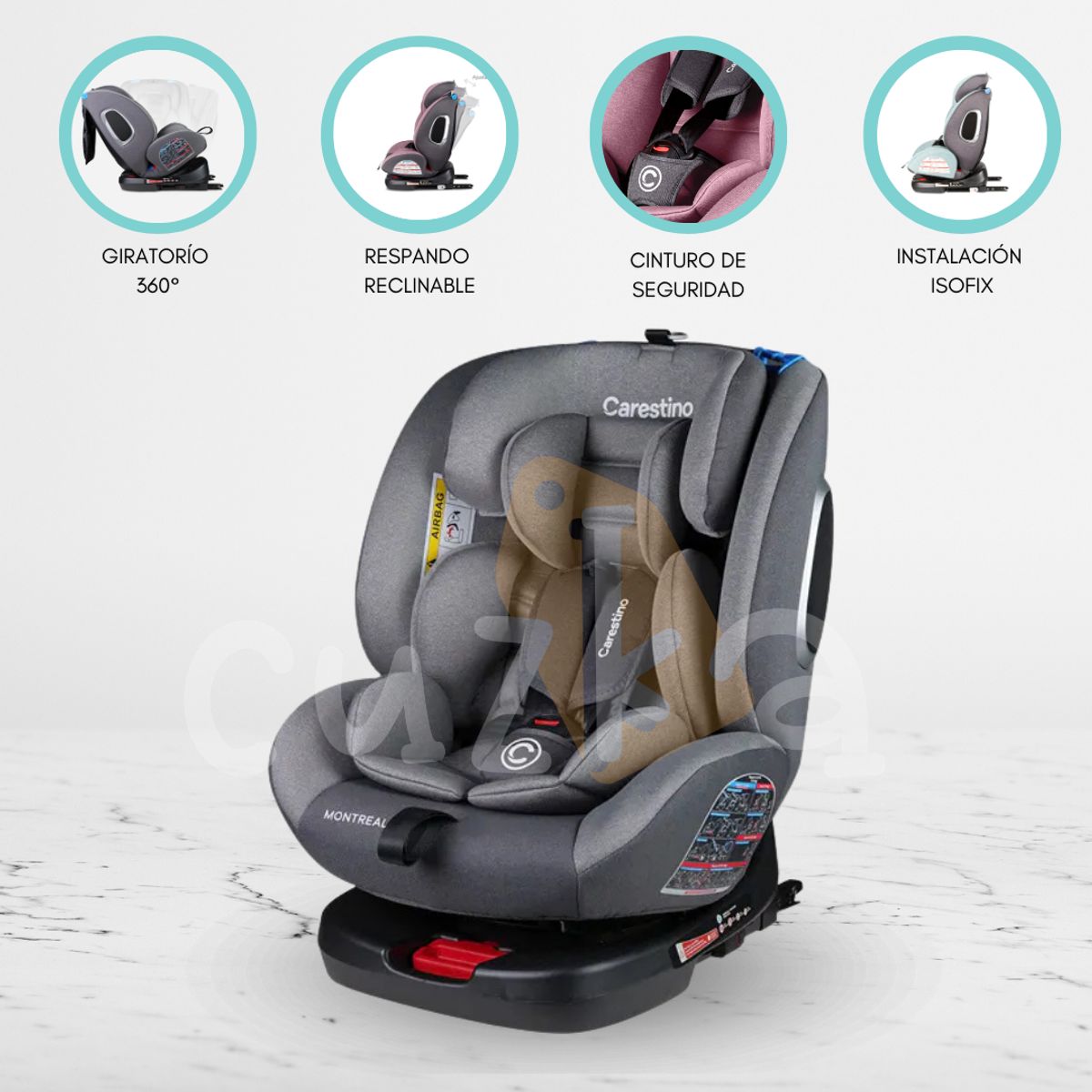 CARESTINO - Silla De Auto Giratorio 360º »MONTREAL» Gray