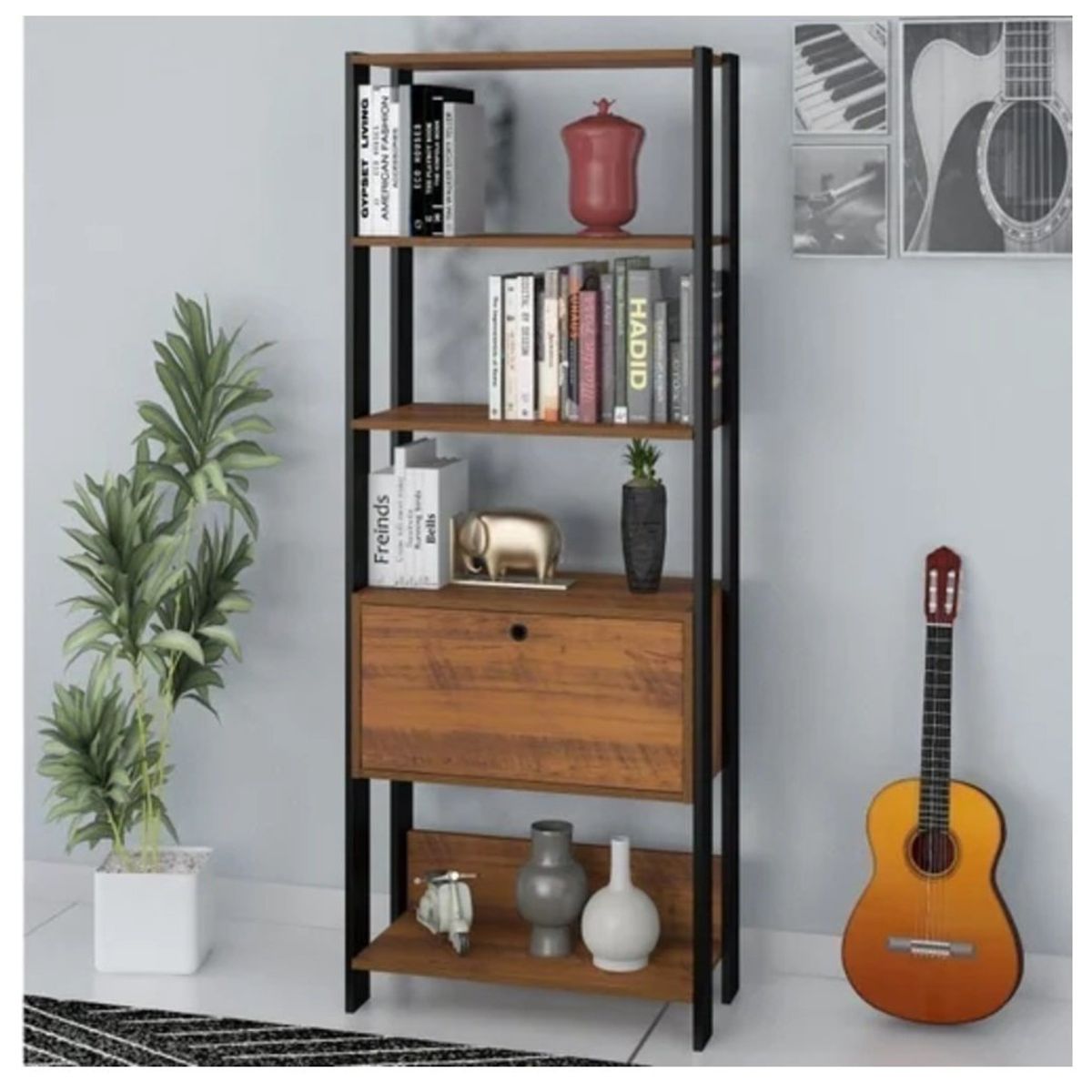 GENERICO - Estante Estilo Industrial Moderno Charlotte 1 Cajón Marrón R&R Muebles