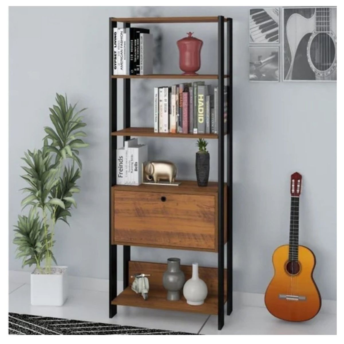 GENERICO - Estante Estilo Industrial Moderno Charlotte 1 Cajón Marrón R&R Muebles