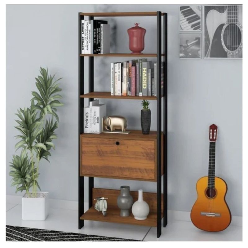 GENERICO - Estante Estilo Industrial Moderno Charlotte 1 Cajón Marrón R&R Muebles