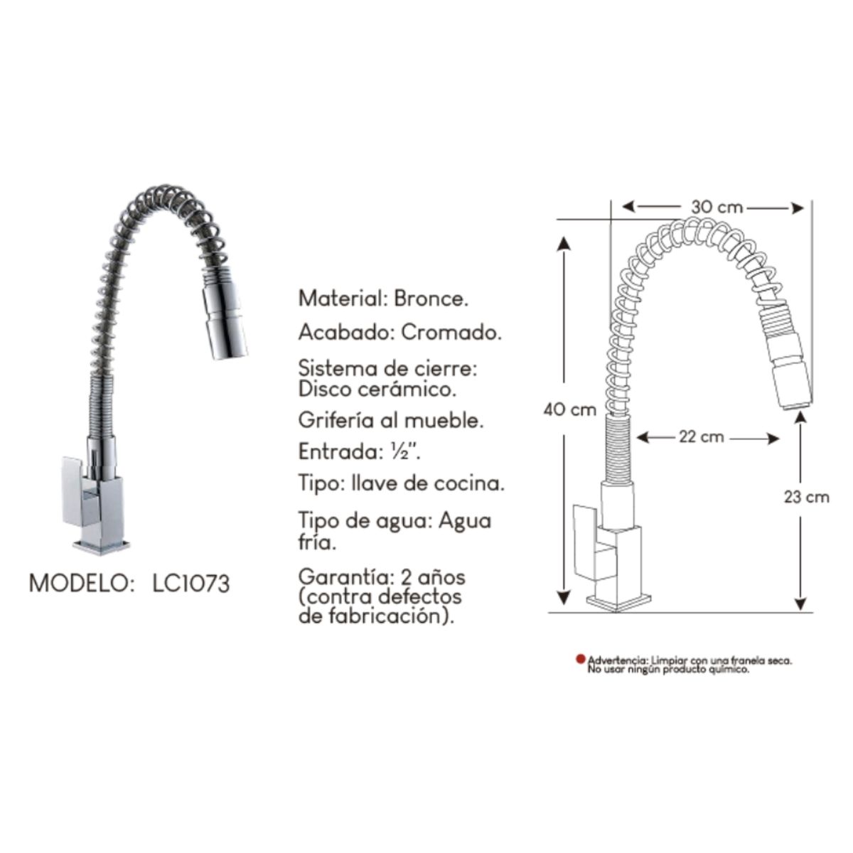 GENERICO - Llave Ganso Para Cocina en Bronce Cromado
