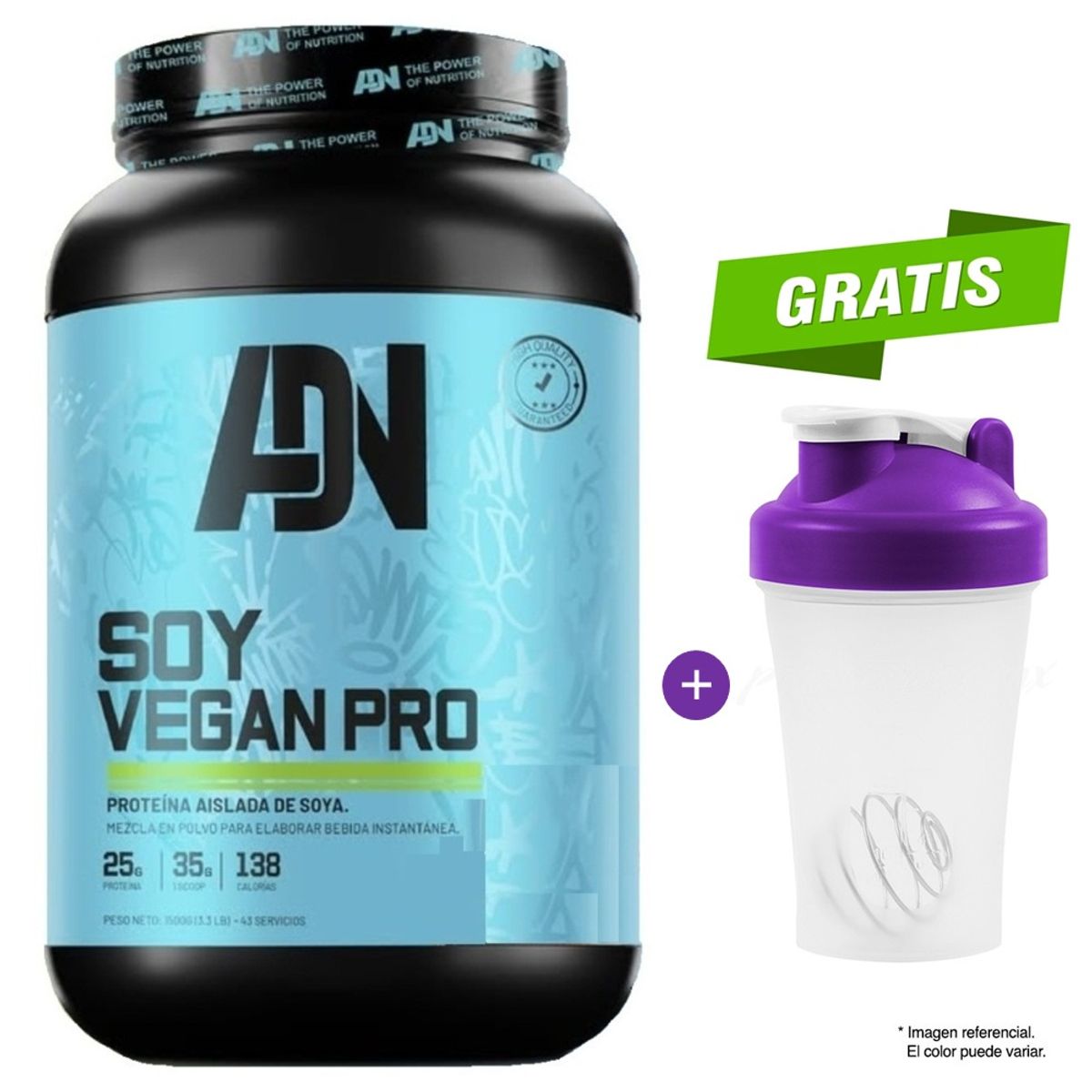 ADN - Proteína de Soja SOY VEGAN 1.5 KG VAINILLA + SHAKER