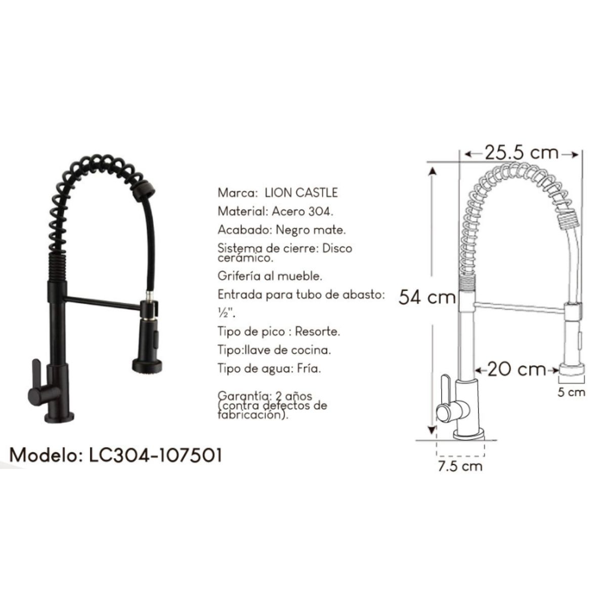 IMPORTADO MC - Llave Ganso de Lujo Para Cocina en Acero Inoxidable 304 Negro Mate