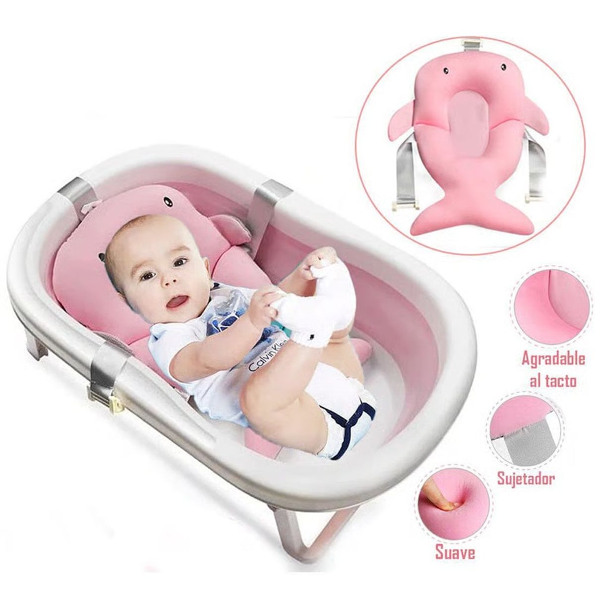 GENERICO - Almohadilla Cojín  Delfin para Tina de Baño rosado