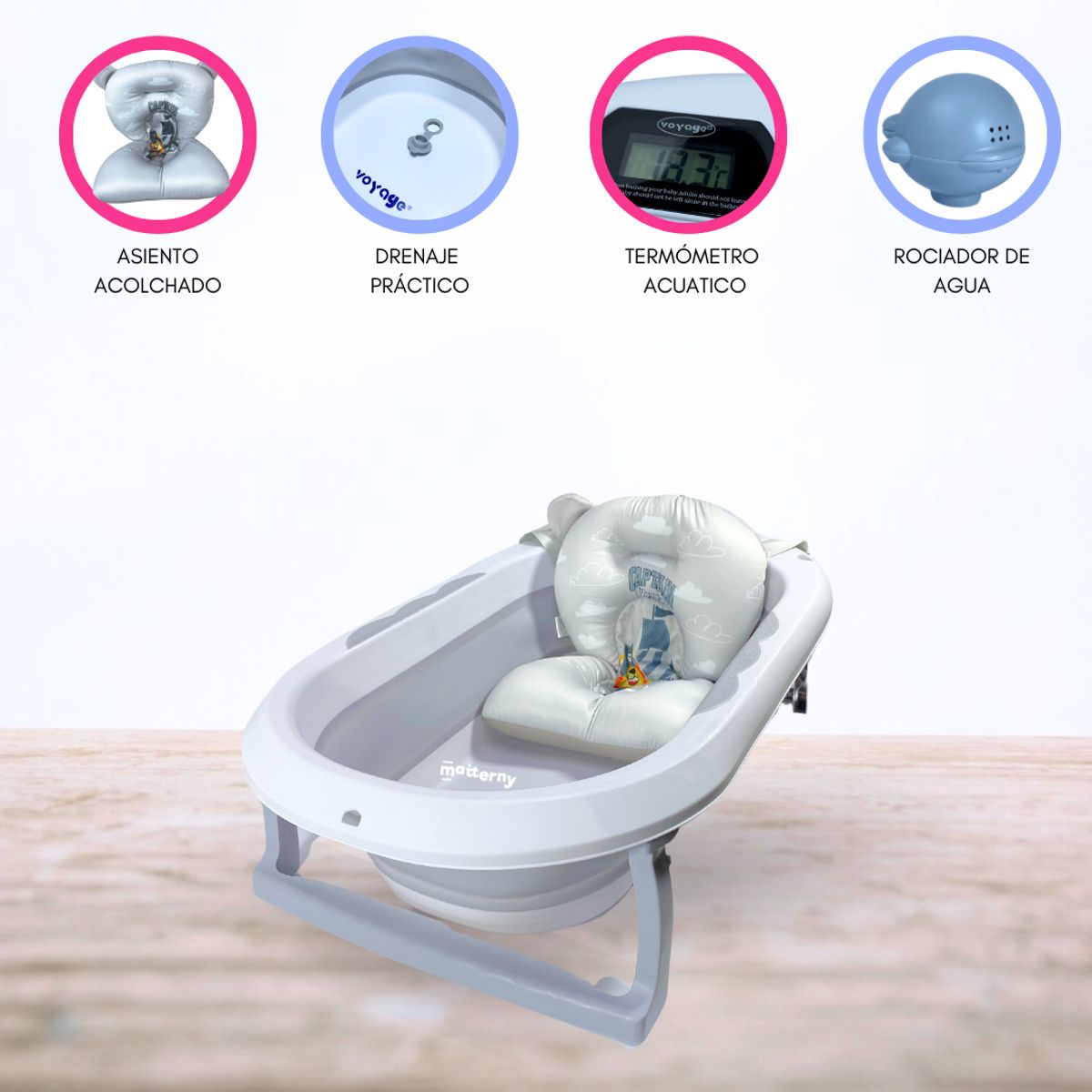 CUZKA - BAÑERA PLEGABLE CON TERMÓMETRO «AQUATIC» GRAY