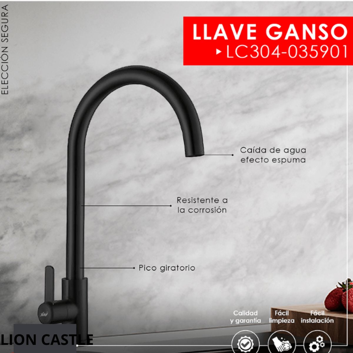 Grifería tipo Ganso para Cocina Acero 304 Negro Satinado, marca GENERICO - Foto 2